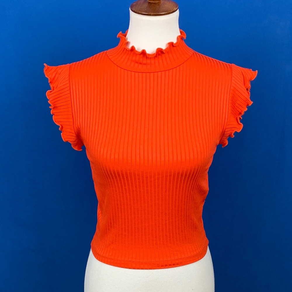 Zara Vibrant Orange Ruffle Sleeve Crop Top